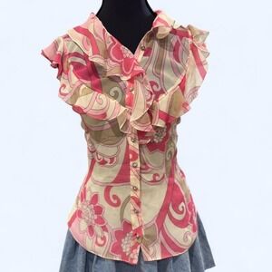 Y2K vintage  Elie Tahari 100% silk ruffle blouse